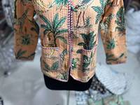 Veste matelassée écologique respirante à imprimé floral pour femme, col en V, manches longues, fermeture boutonnée en coton, idéale pour le printemps, cadeau pour elle