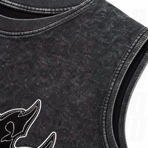Camiseta sin mangas personalizada al por mayor para hombre, negra, con estampado gráfico, estilo acid wash, de algodón, para streetwear, chaleco muscular, informal, para gimnasio y entrenamiento. - Product Image 6