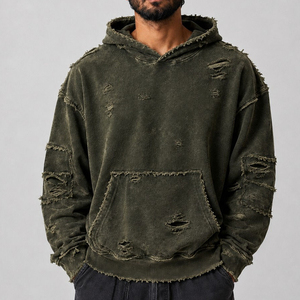 Sudadera con capucha de felpa francesa de alto gramaje para hombre, estilo de lujo oversize, con efecto desgastado y lavado ácido, estilo único, con MOQ bajo - Product Image 1