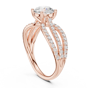 Bague de fiançailles à triple sangle en moissanite taille ronde – Bague multi-brins en argent sterling plaqué or rose 14 carats - Product Image 4