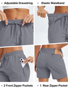 Women's High <b>Waist</b> Quick Dry Athletic Shorts With Pockets Drawstring Closure Solid Workout Running Sporty Fit Regular Style - Product Image 5