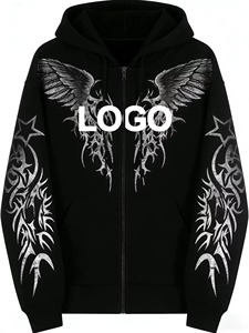 Fabricant de sweats à capuche personnalisés, sweat à capuche zippé avec impression pailletée, coupe classique, sweat à capuche noir, option lavage à l'acide, option lavage vintage - Product Image 4