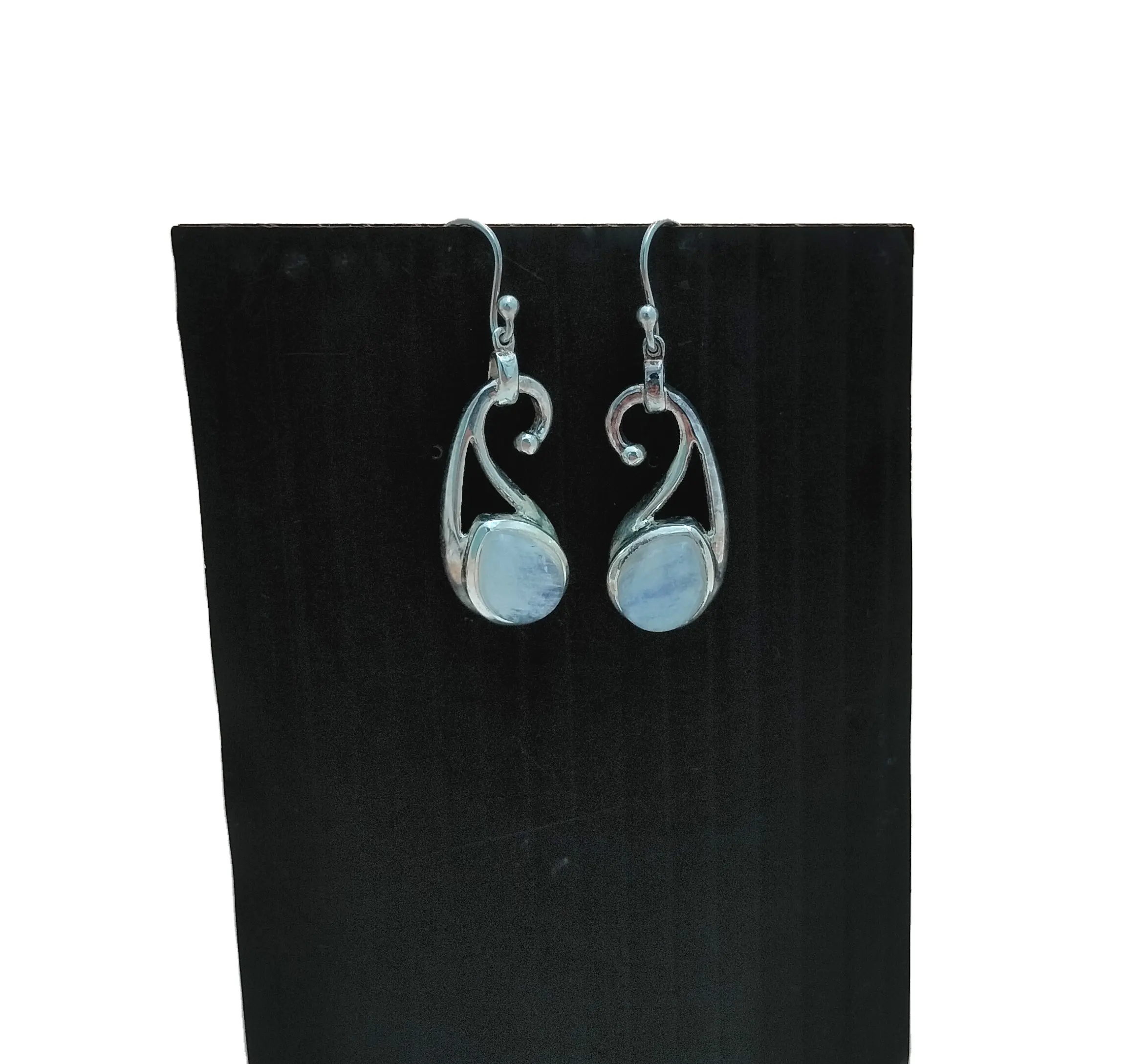 Simple Wholesale Rainbow Moonstone Earrings 925 Sterling Silver Stone Ear Jewelry for Sale