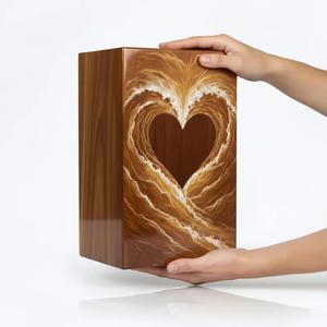 Urna Funeraria de Madera Hecha a Mano, Urna Conmemorativa con Corazón Dorado - Product Image 5