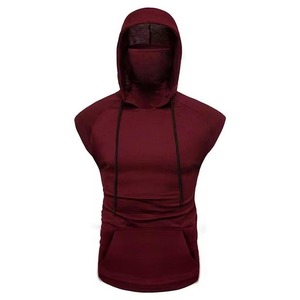 Men's Maroon <b>Sleeveless</b> Hooded Knitted Solid Color Casual Breathable Slim Fit Regular Length Autumn Wear <b>Hoodie</b> For Sale - Product Image 1