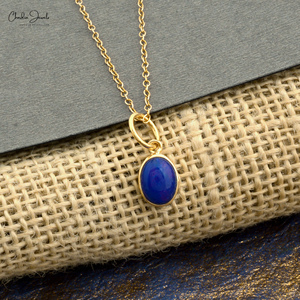 Pendentif en opale bleue, cabochon rond 8x6 mm, bijou en argent sterling 925 plaqué or jaune, prix de gros - Product Image 4