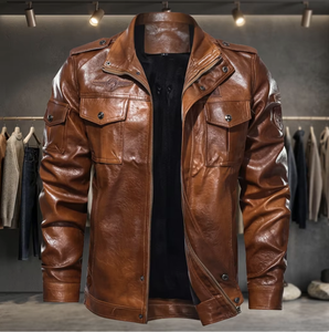 BS International Blouson de motard unisexe en cuir véritable 100% naturel, imperméable et coupe-vent, en toile, pour l'hiver, les vacances et Noël - Product Image 1