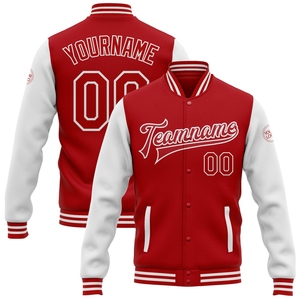 Wholesale Custom <b>Red</b> White Bomber Full-Snap Varsity Letterman Two <b>Tone</b> Jacket - Product Image 1