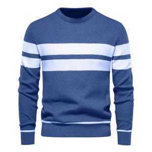 Pull tricoté rayé vert olive pour hommes, col rond, manches longues, pull décontracté, coupe régulière, sweat-shirt d'automne pour garçons - Product Image 2