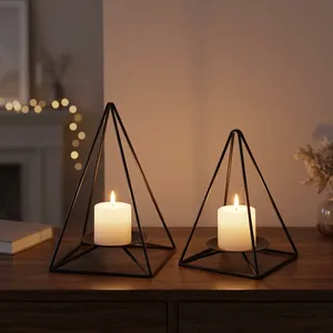 Geometric Metal Candle Stand Black Iron Pyramid Candle <b>Holder</b> Decorative <b>Tealight</b> <b>Holder</b> for Home Table Party Decor - Product Image 4