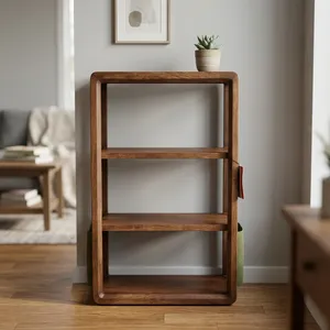 Wood and Marble Tiered Bookshelf 3 <b>Shelf</b> Open Storage Rack Backless Living Room Furniture Minimalist Design Solid Wooden Stand - Product Image 4