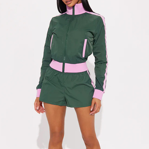 Ensemble de survêtement bleu clair pour femme, à capuche, avec cordon de serrage, léger, décontracté, design 2-en-1, ourlet fendu, polyester/nylon, coupe classique - Product Image 5