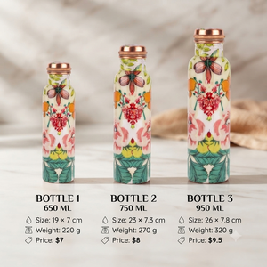 Handmade Copper Water Bottle with Colorful <b>Botanical</b> Leaf <b>Print</b>, Leakproof Screw Cap, Ayurvedic Drinking Flask for Office Gift - Product Image 6