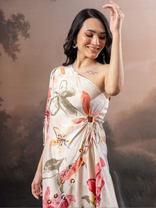 Vestido Midi sin Mangas Hecho a Mano para Mujer, Vestido de Fiesta y Noche con Estampado Floral de Gasa Ecológica y Cintura Natural, 100% Poliéster, 500 Gramos - Product Image 3