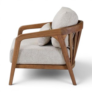Sillón Moderno y Duradero de Madera de Teca Sólida, con Cojín Tapizado en Tela, Estilo Escandinavo Minimalista, para Sala de Estar o Patio - Product Image 4