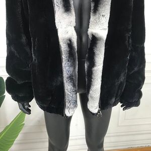 Veste en fourrure de lapin véritable pour homme, manteau chaud en fourrure de lapin Rex, veste à fermeture éclair, vêtements d'extérieur, manteaux d'hiver pour homme - Product Image 2