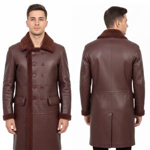 Veste en cuir pour homme, doublure en peau de mouton véritable OEM, style vintage, imperméable, épaisse, avec logo sur le devant, pour l'hiver - Product Image 1