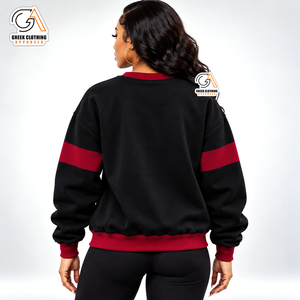 Vêtements grecs pour femmes, sweat-shirt noir et rouge uni à col rond, manches longues, logo badge sur la manche gauche, vêtements décontractés d'hiver, 100% coton - Product Image 2