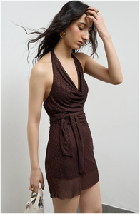 Vestido ajustado adornado en color marrón oscuro - Product Image 2