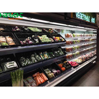 Réfrigérateur commercial à plusieurs niveaux à façade ouverte avec éclairage LED pour le stockage de boissons et de produits laitiers en supermarché