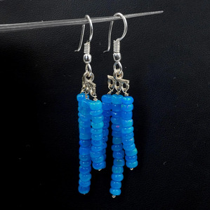 Boucles d'oreilles en perles d'opale éthiopienne bleue naturelle multi-feu, argent 925, cabochon perlé - Product Image 3