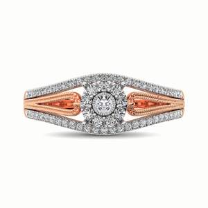 Anillo de Compromiso y Boda con Diseño de Halo de Diamantes Auténtico, Oro Blanco de 10K, RITZIN, para Mujer, Elegante - Product Image 1