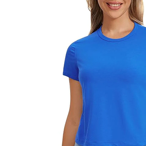 T-shirt court uni à manches courtes pour femme, décontracté, personnalisable avec logo, vente en gros, OEM, marque privée - Product Image 2