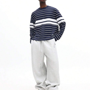 Wholesale Stylish Men's Long Sleeve Striped T-Shirt O-Neck Casual Plus Size Knitted Cotton Jersey Top Black <b>White</b> Pattern Shirt - Product Image 4