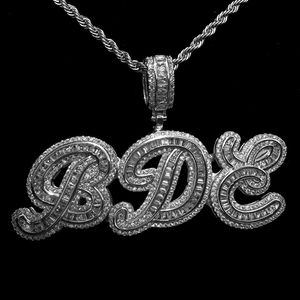 <b>Custom</b> Letter Moissanite Pendant Baguette Cut Diamond Charm <b>Name</b> Jewelry Silver & Rhodium Plated Hip Hop <b>Necklace</b> Gift - Product Image 2