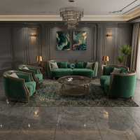 Ensemble de canapés en velours de luxe sur mesure avec cadre doré |   Sièges rembourrés classiques modernes pour salon de villa et hall d'hôtel