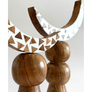 Juego de Esculturas de Luna Creciente de Madera Hechas a Mano con Impresionantes Patrones de Incrustaciones a Cuadros, Perfecto para Decoración del Hogar Árabe - Product Image 5