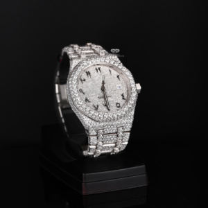 Full Iced Out Moissanite Diamond White Tone Automatic Watch Luxury Hip Hop Stainless Steel Round Arabic Dial Mens WristWatch - Product Image 2