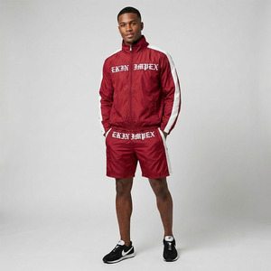 Custom Logo <b>Men's</b> 2 Piece Short Tracksuit Set Nylon Windbreaker <b>Jacket</b> And Shorts Set <b>Summer</b> Streetwear Color Block Track Suit - Product Image 3