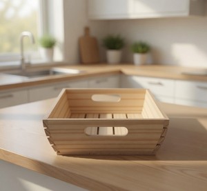 Plateau en bois de pin fait main, portable et durable, pour servir le petit-déjeuner, les collations ou les boissons, design rustique pour la maison ou le bureau, Inde - Product Image 5