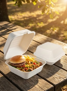 Boîte à collation écologique pour repas en plein air et pique-niques, 6x6 boîtes à hamburger à clapet pour les repas combinés et les accompagnements - Product Image 1