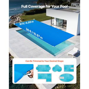 Couverture solaire rectangulaire pour piscine 36 x 16 pieds, couverture à bulles en PVC 12 mil, couverture solaire pour piscine 12 mil, couverture de sécurité en PE pour la rétention de chaleur diurne - Product Image 2