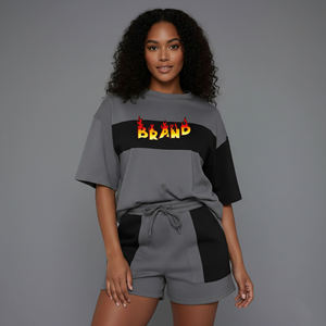 100% Cotton <b>2</b> Color <b>2</b> <b>Piece</b> <b>Set</b> Customizable Design Oversized Drop Shoulder T-Shirt & Shorts Above Knee Solid Casual - Product Image 6