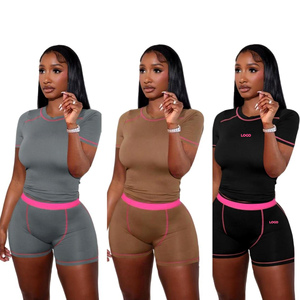 Perfect Women's Sets New Casual Summer Two-Piece Set Above <b>Knee</b> Knitting Fabric Eco-friendly Contrasting Shorts Skinny Fit sets - Product Image 1
