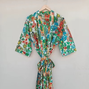 Bata Kimono de Algodón Suave con Estampado de Dibujos Animados para Mujer, Camisón de Verano Hecho a Mano ODM con Cuello en V y Cintura Elástica de Longitud Completa - Product Image 1