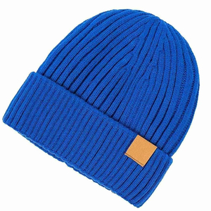 หมวกบีนนี่สีน้ำเงินแบบยูนิเซ็กซ์ ถักจากอะคริลิก 100% หมวกไหมพรมสำหรับฤดูหนาว สีพื้น สไตล์ลำลอง ขนาดรอบศีรษะ 56-58 ซม. - Product Image 1