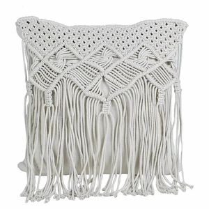 Handmade Macrame Chair Cushion <b>Cover</b> Cotton Square <b>Throw</b> Pillow <b>Cover</b> for Couch Bed Home Décor 16 x 16 inches - Product Image 1