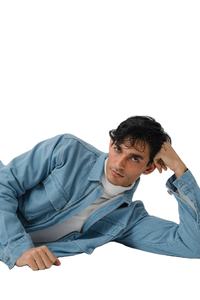 <b>Light</b> Blue Denim Zip Up Jacket for Men Premium Cotton Long Sleeve Outerwear with Dual Chest Pockets Fashion Casual Workwear - Product Image 6