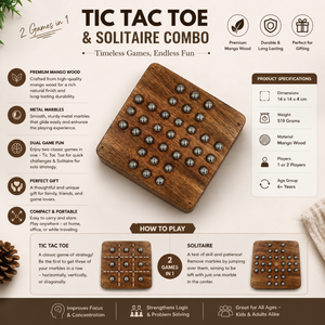 Combo de jeux en bois Tic Tac Toe et Solitaire |   Jeu de stratégie compact Mangowood |   Jeu de puzzle pratique pour les voyages, 14 cm, classique et amusant - Product Image 3