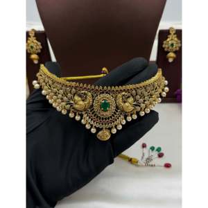 <b>Indian</b> Ethnic Anita Traditional Choker <b>Necklace</b> <b>Set</b>-Gold Plated Steel Bridal Jewelry - Product Image 4