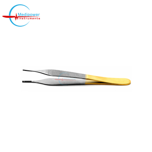 <b>Tungsten</b> Carbide Adson Brown Tissue Forceps Serrated Jaw 12cm, With 7x7, Teeth Gold Plated Handle For General Surgery - Product Image 6