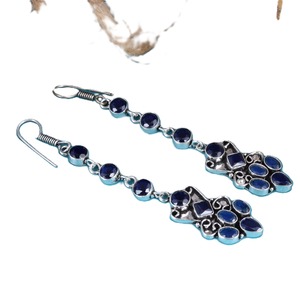 Trendy Royal Blue Zircon Brass <b>Long</b> Drop <b>Earrings</b> | Antique <b>Silver</b> Plated Boho Style Fashion Jewelry for Women - Product Image 5