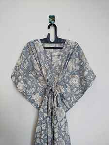 Robe Kaftan Indienne Faite Main en Coton Imprimé Floral et Dentelle, Col en V, Longueur Genou, Style Vintage, Coupe Évasée, Cache-Maillot de Plage - Product Image 2