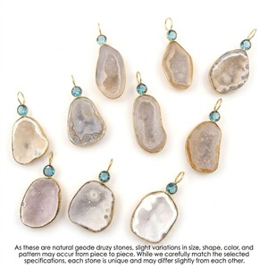 Colgantes de Cristal Geoda Ágata Druzy Genuinos al por Mayor con Cuarzo Azul y Engaste de Bisel Chapado en Oro de 18k para Fabricación de Joyería DIY - Product Image 2