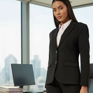 Ensemble tailleur professionnel deux pièces pour femme : Blazer croisé et pantalon droit taille haute - Product Image 1