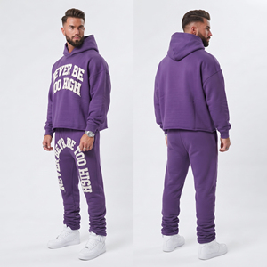 Conjunto Deportivo Personalizado OEM, Sudadera con Capucha Oversize y Pantalones Deportivos de Felpa de 400 GSM con Bordado Desgastado, para Hombre - Product Image 3